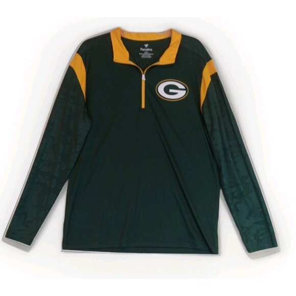 Green Bay Packers Men's Large 1/4 Zip Long Sleeve Sports Shirt in Green & Yellow - Picture 8 of 8